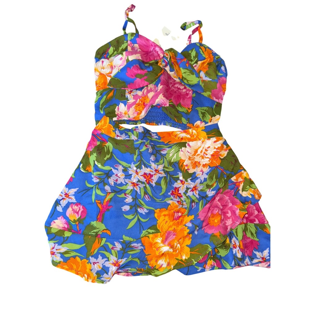 LOTTIE & HOLLY 2 Piece Set Womens Peep Stomach Skort Sweetheart Top floral S NWT